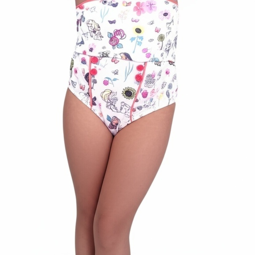 Disney One-Piece Swimsuit Girls Size 5/6 White Floral Princess Criss-Cross Back